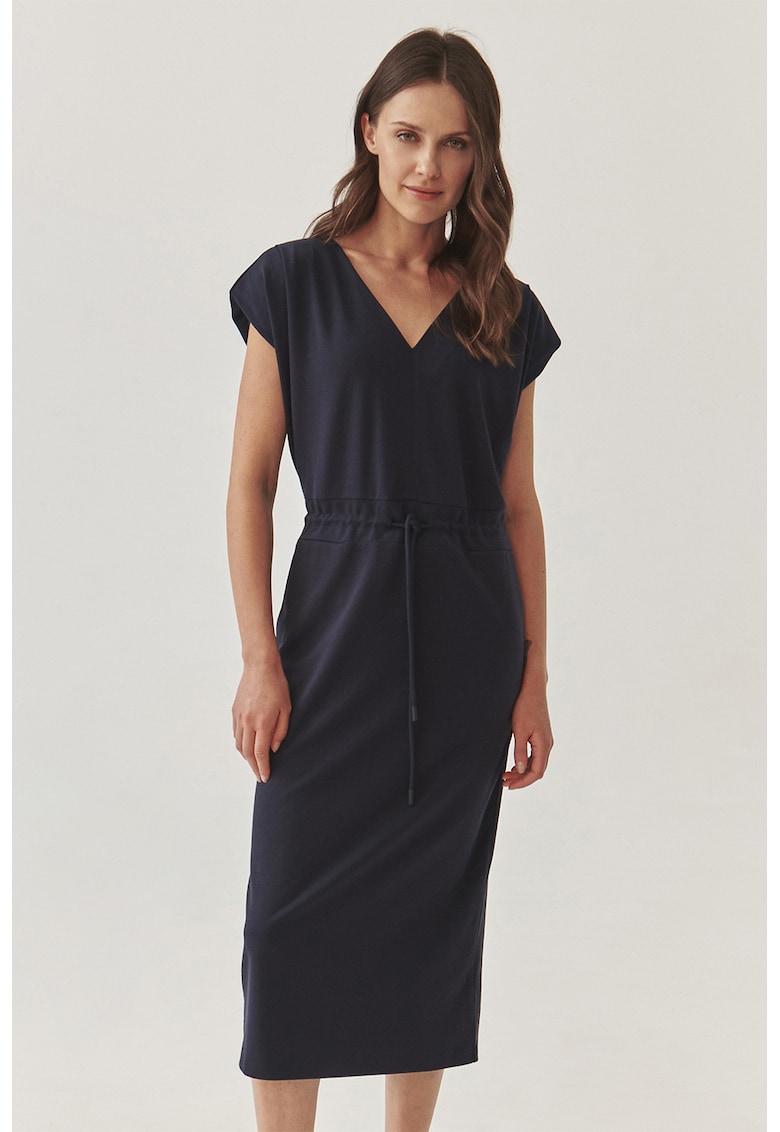 Шпиц миди рокля Mandy с връзка - Тъмносин Tatuum