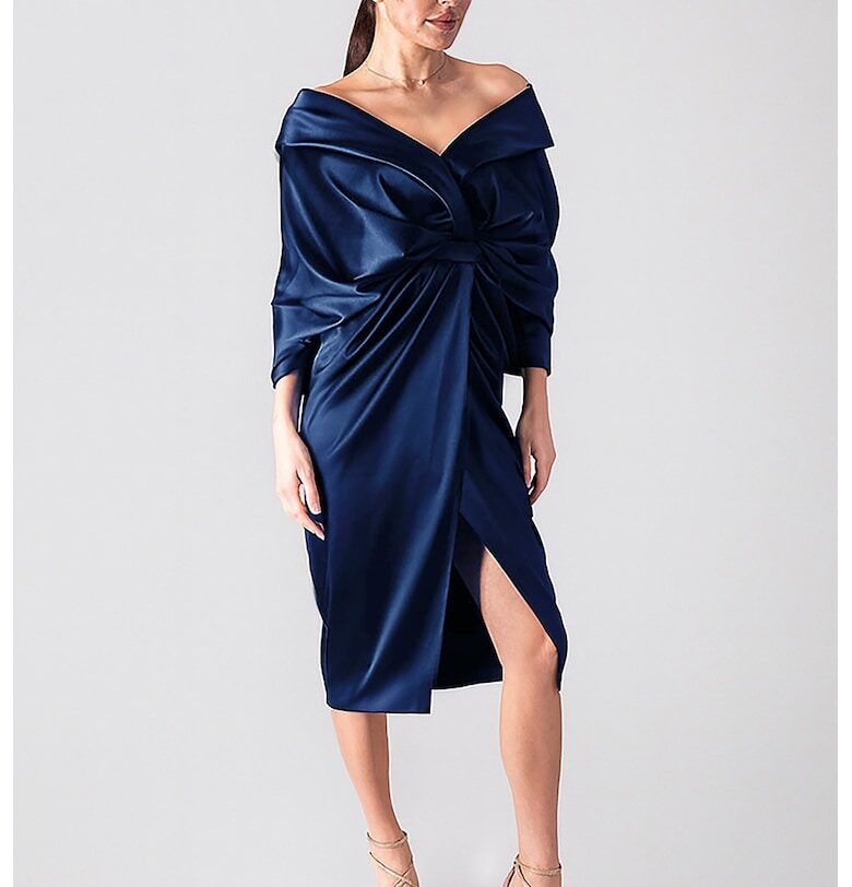 Шпиц миди рокля с драперии - Тъмносин Acob a porter