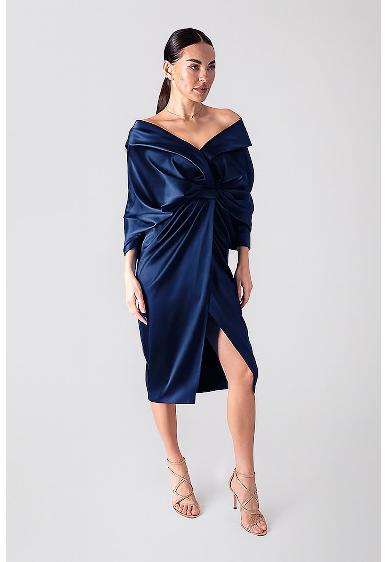 Шпиц миди рокля с драперии - Тъмносин Acob a porter