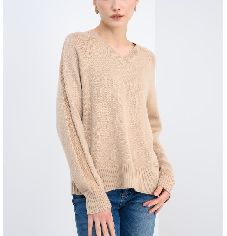 Шпиц пуловер с вълна - Бежов ARMANI EXCHANGE