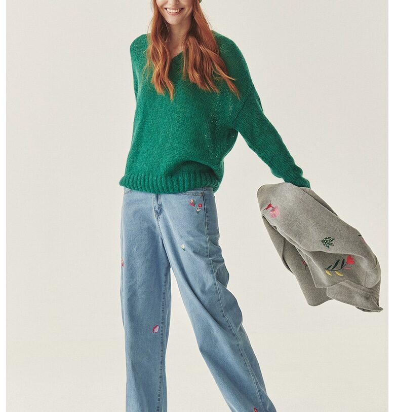 Шпиц пуловер с вълна - Тъмнозелен Tatuum