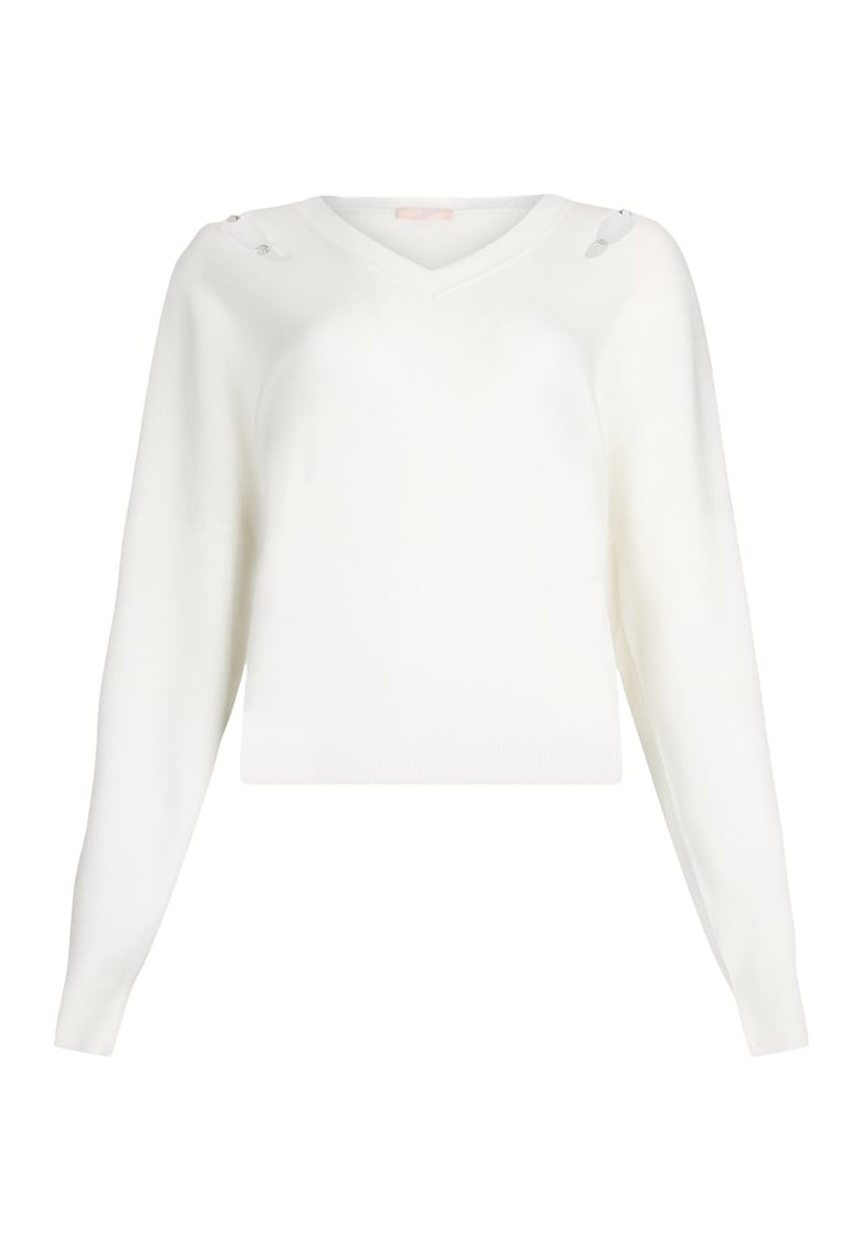 Шпиц пуловер с камъни - Бял Liu Jo