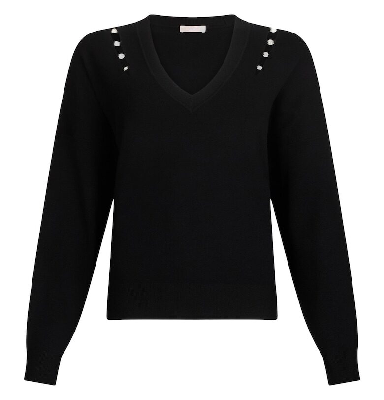 Шпиц пуловер с камъни - Черен Liu Jo