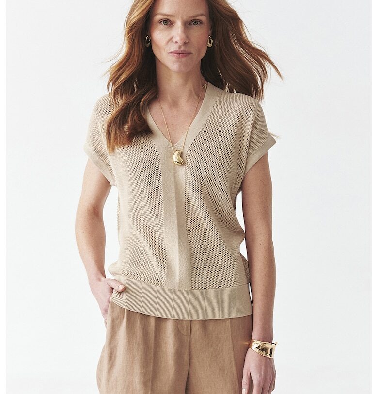 Шпиц пуловер с къси ръкави - Камел Tatuum