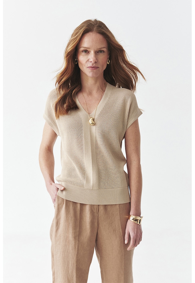 Шпиц пуловер с къси ръкави - Камел Tatuum