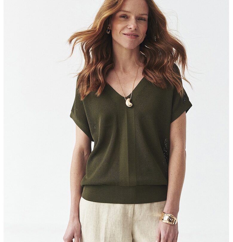 Шпиц пуловер с къси ръкави - Тъмнозелен Tatuum