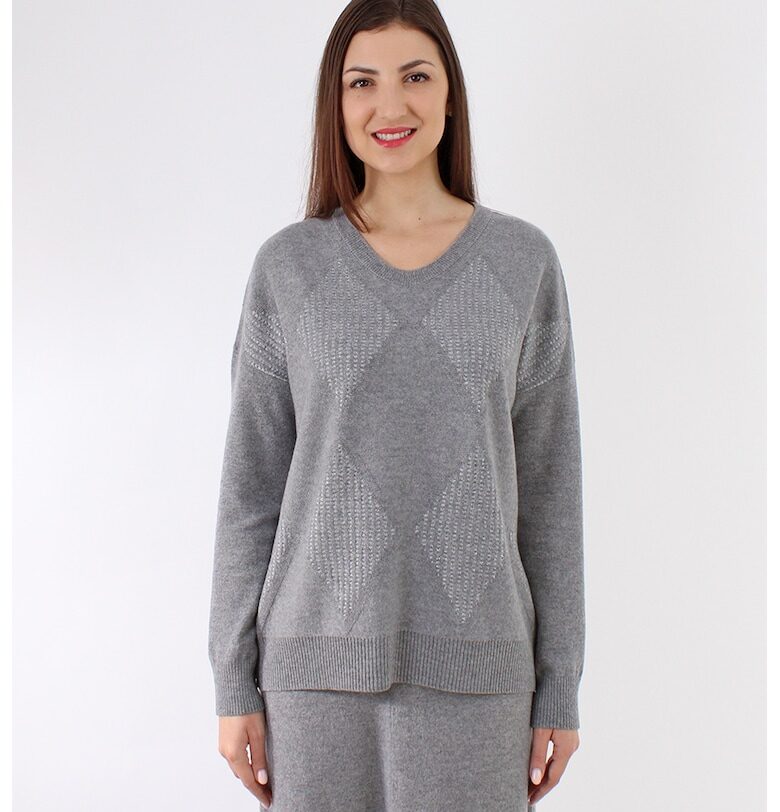 Шпиц пуловер с мерино и кашмир - Tъмносив AMAYA ROS