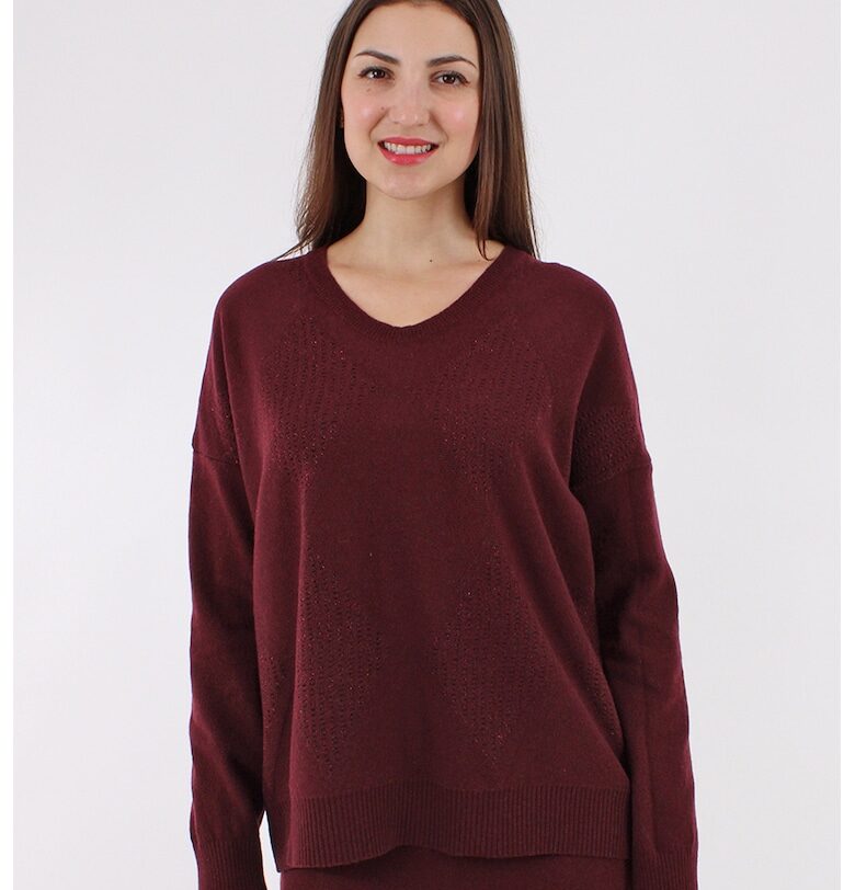 Шпиц пуловер с мерино и кашмир - Тъмночервен AMAYA ROS