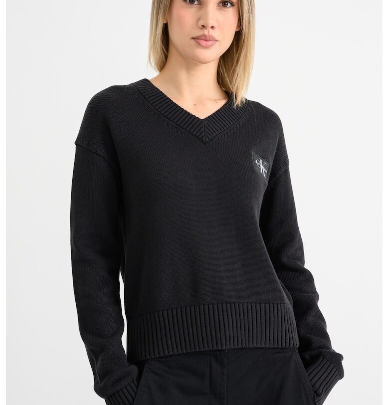 Шпиц пуловер с паднали ръкави - Черен CALVIN KLEIN JEANS