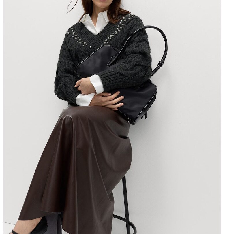 Шпиц пуловер с плетка осморка - Антрацитно сиво Marks  Spencer