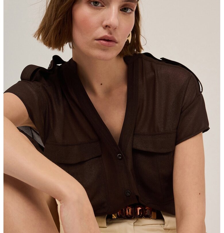 Шпиц риза с къси ръкави - Тъмнокафяв Motivi