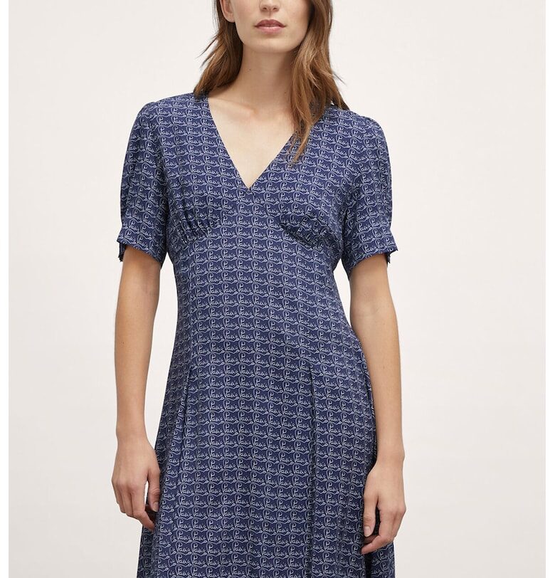 Шпиц рокля с бухнали ръкави - Тъмносин Motivi