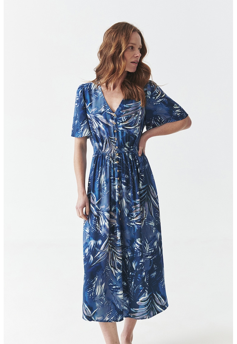 Шпиц рокля с десен - Бял/Тъмносин Tatuum