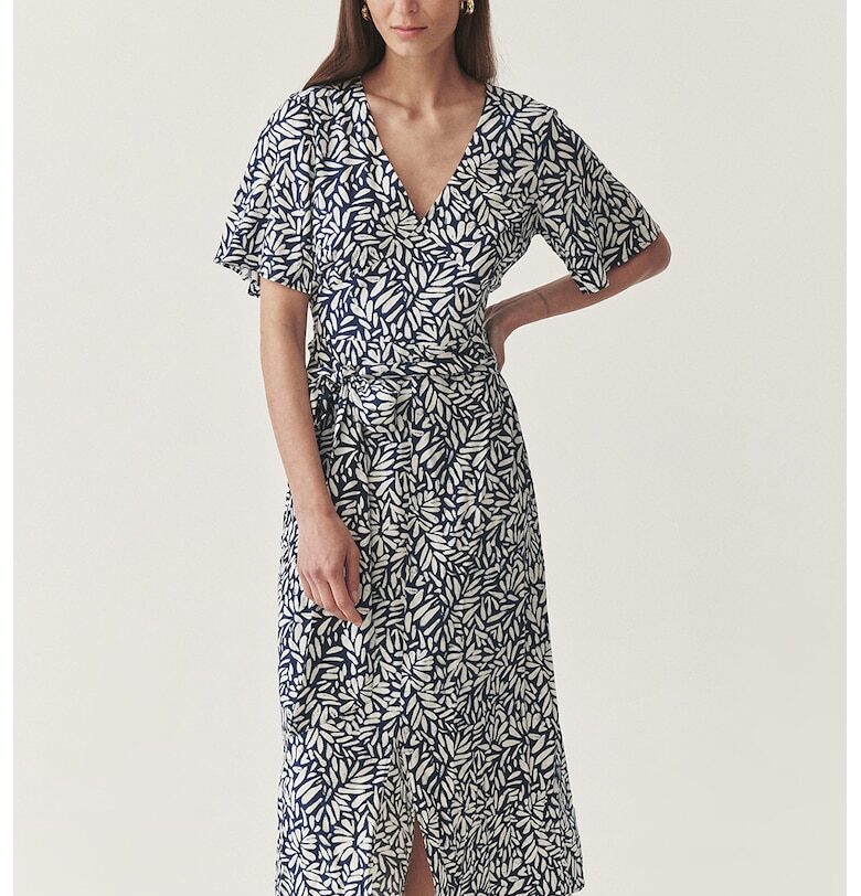 Шпиц рокля с колан - Бял/Тъмносин Tatuum