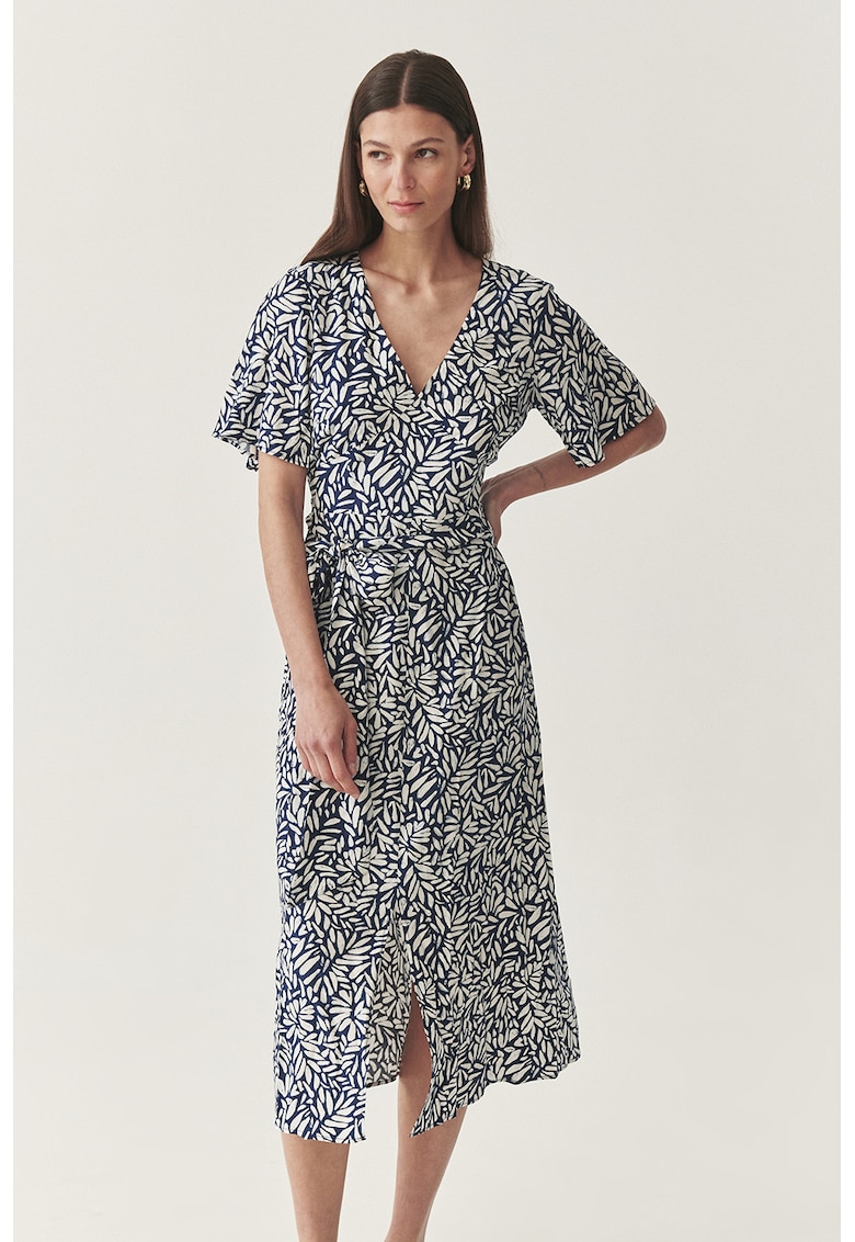 Шпиц рокля с колан - Бял/Тъмносин Tatuum