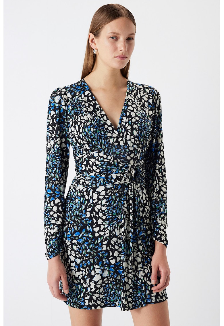 Шпиц рокля с принт - Бял/Черен/Син Ipekyol