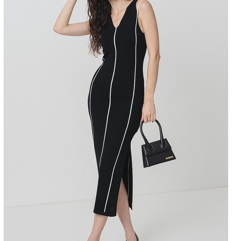 Шпиц рокля със странична цепка - Черен/Мръснобял HUGO