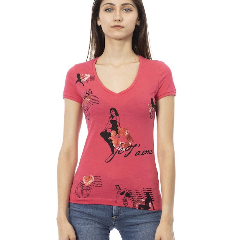 Шпиц тениска с графика - Светло червено Trussardi