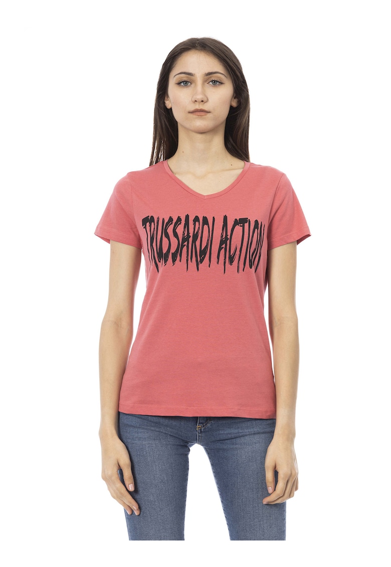 Шпиц тениска с лого - Светло червено Trussardi