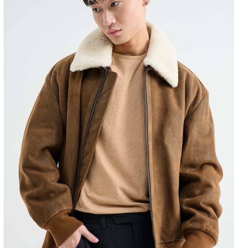 Яке Jonier от набук с яка от агнешка козина - Карамел BOSS