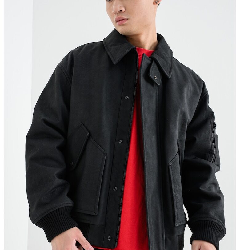 Яке Lardin от набук с джобове - Черен HUGO