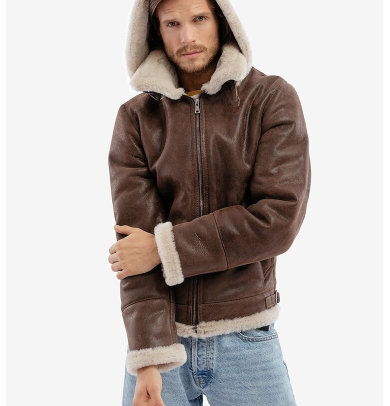 Яке Vintage Aviator от кожа - Кафяв Gerali