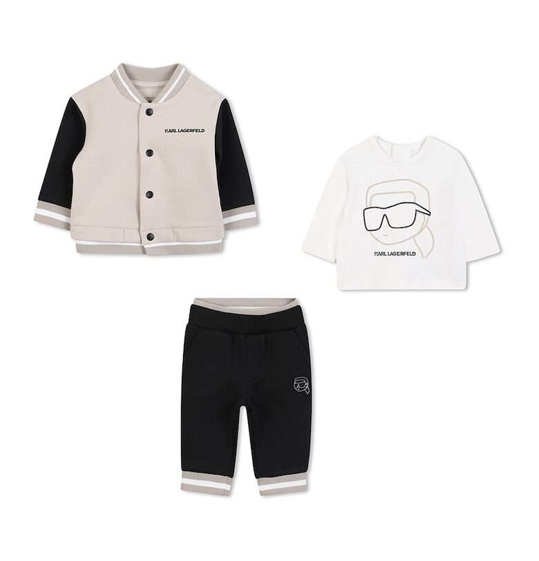 Яке бомбър - тениска и спортен панталон - Черен/Бежов KARL LAGERFELD KIDS