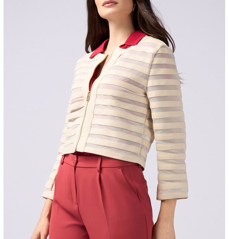 Яке на райе с цип - Светло бежово Oltre