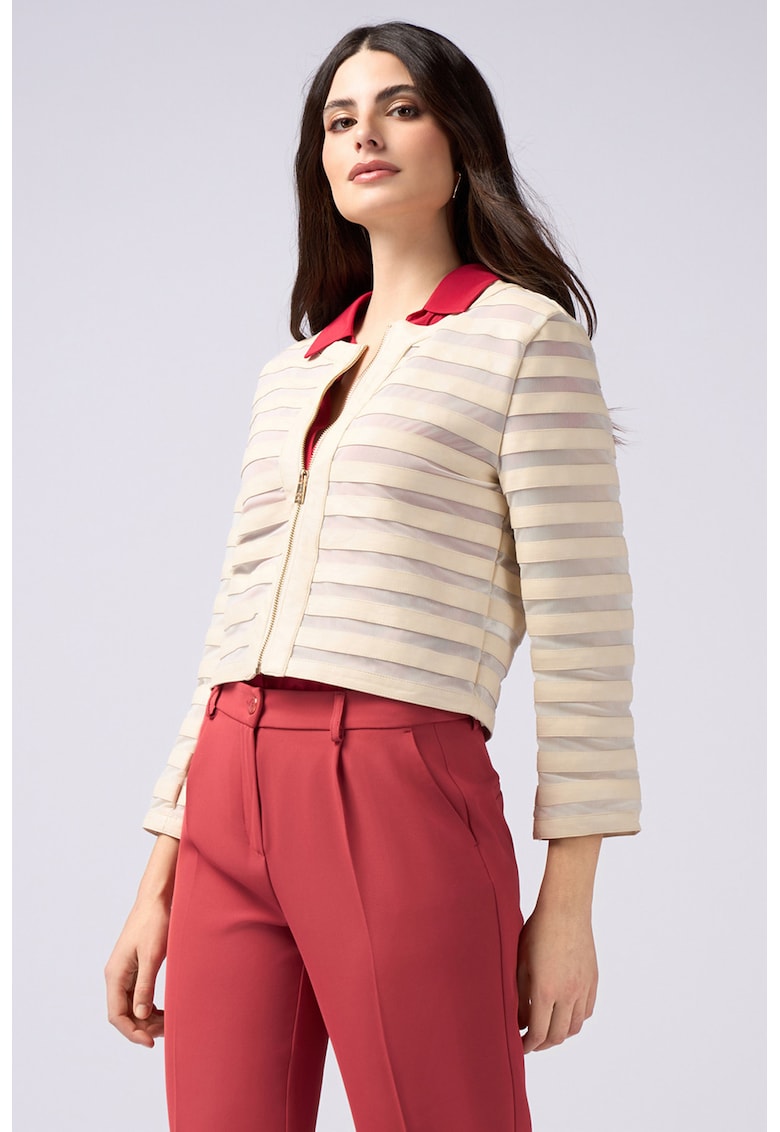 Яке на райе с цип - Светло бежово Oltre