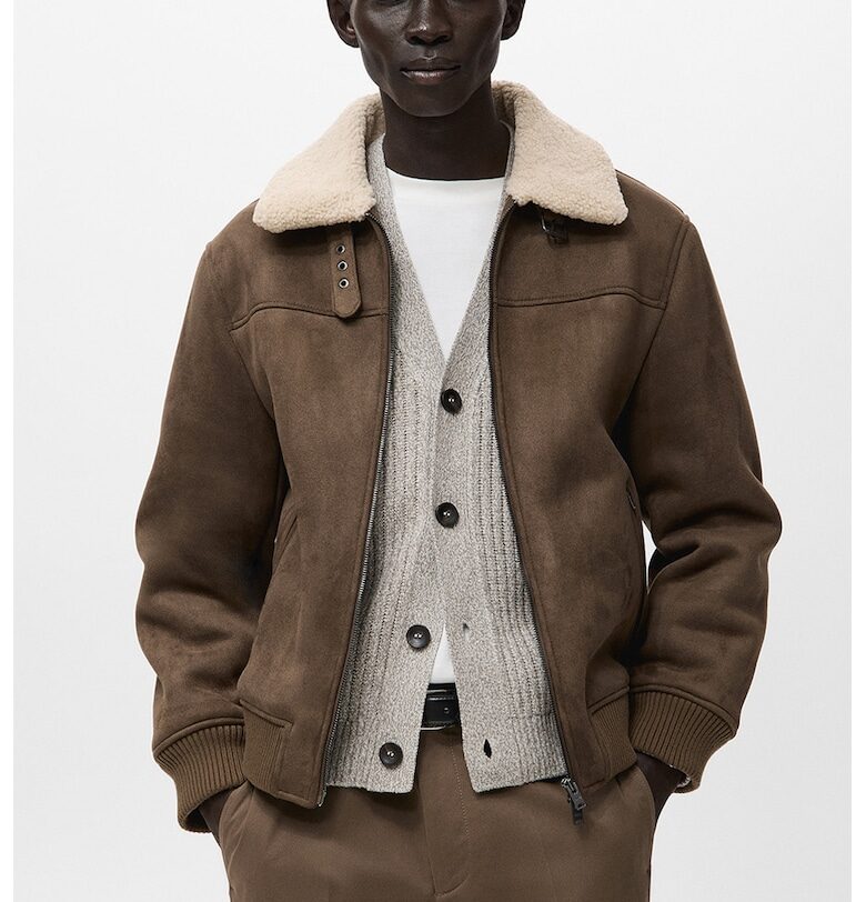 Яке от велур с еко вълна и джобове с цип - Карамел Mango