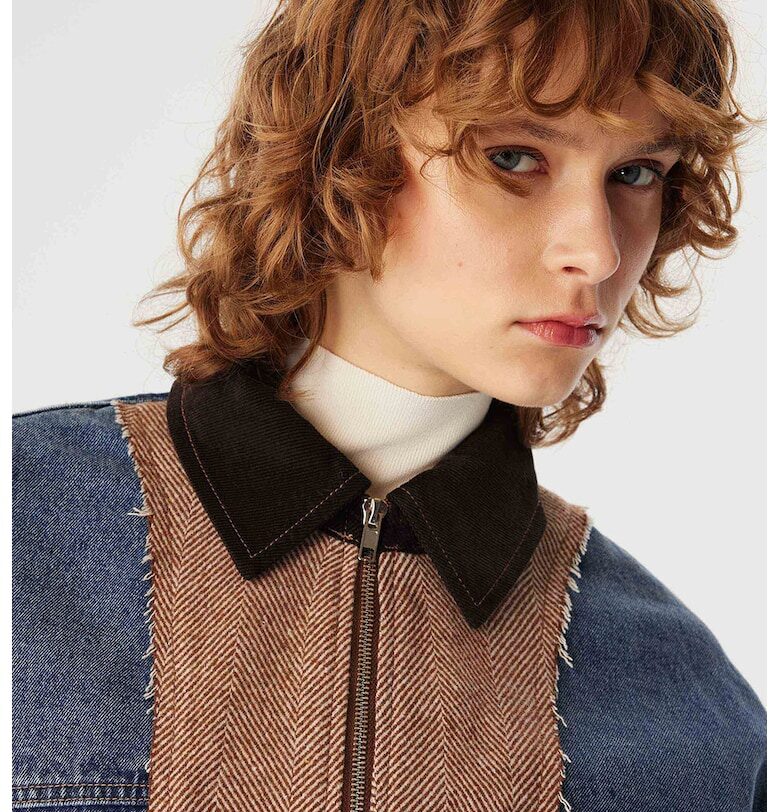 Яке от деним с контрасти - Светло кафяво/Син TWIST