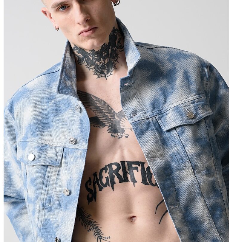 Яке от деним с хоризонтален меланж - Прашно синьо/Мръснобял Karl Lagerfeld