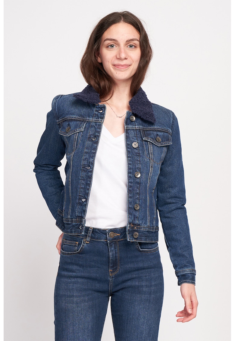 Яке от деним с яка от еко пух - Тъмносин Timeout
