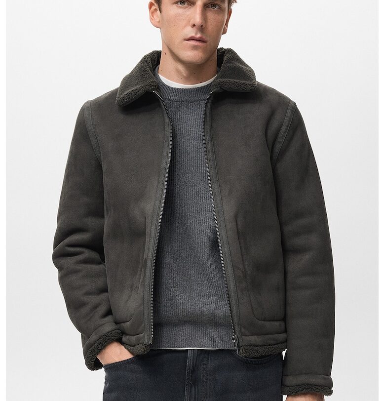 Яке от еко велур с цип - Tъмносив Mango