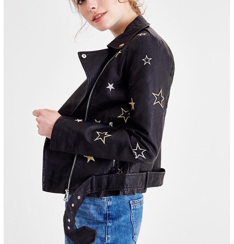 Яке от еко кожа с десен - Черен OXXO