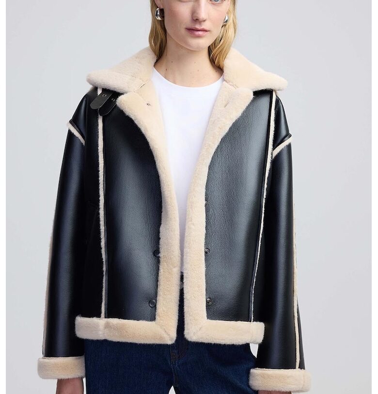 Яке от еко кожа с еко пух - Черен/Бежов Ipekyol