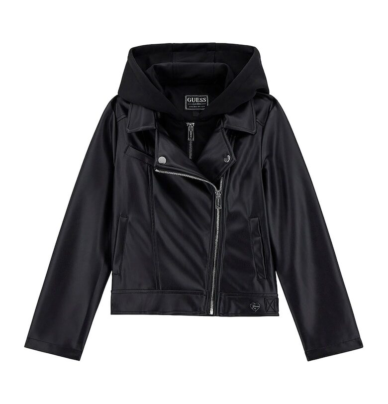 Яке от еко кожа с качулка - Черен GUESS KIDS
