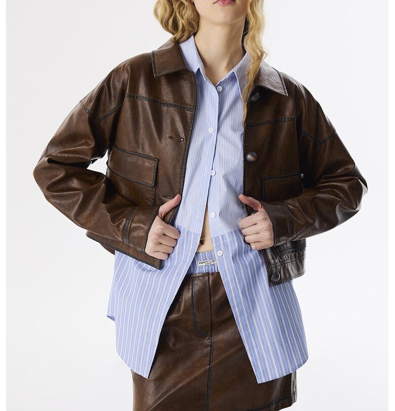 Яке от еко кожа с копчета - Тъмнокафяв TWIST