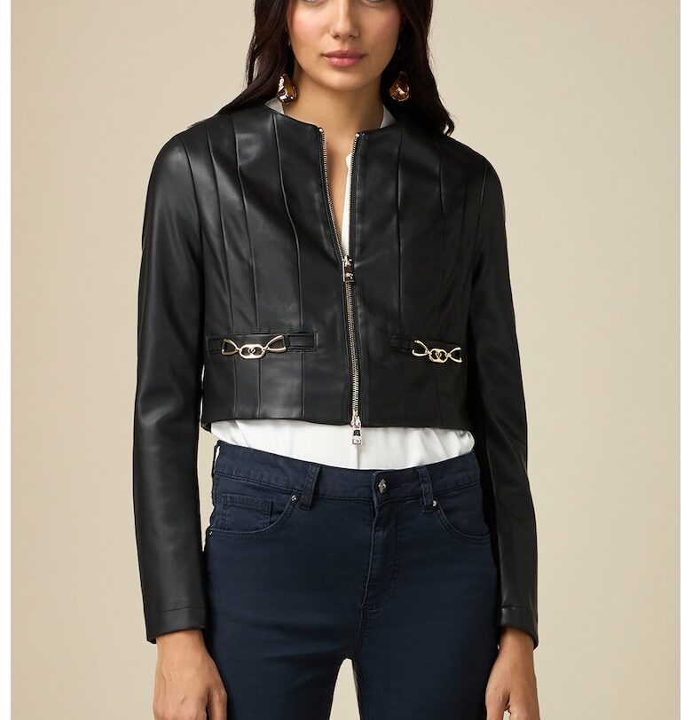 Яке от еко кожа с метални детайли - Черен Oltre