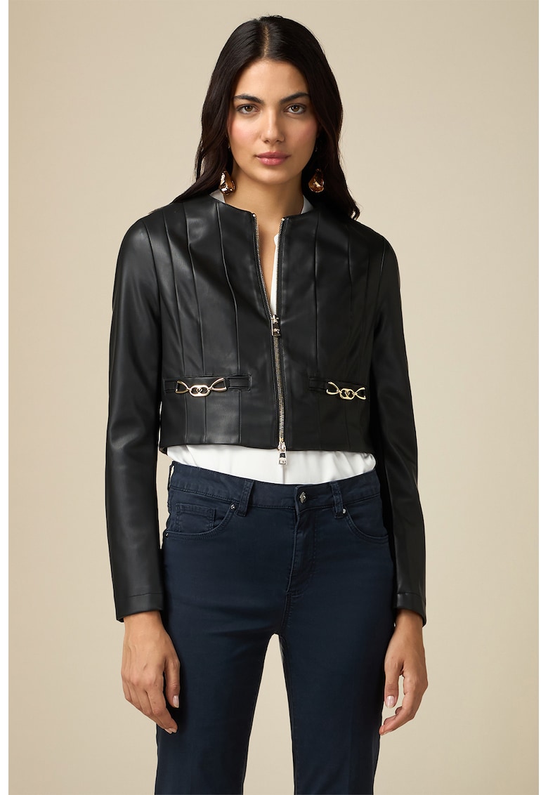 Яке от еко кожа с метални детайли - Черен Oltre