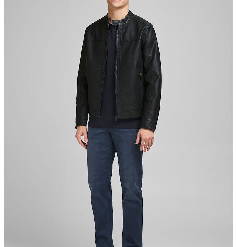 Яке от еко кожа с ниска яка - Черен Jack  Jones