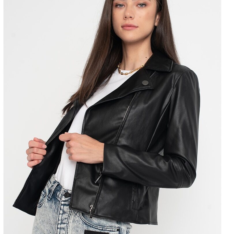 Яке от еко кожа с остри ревеери - Черен ARMANI EXCHANGE