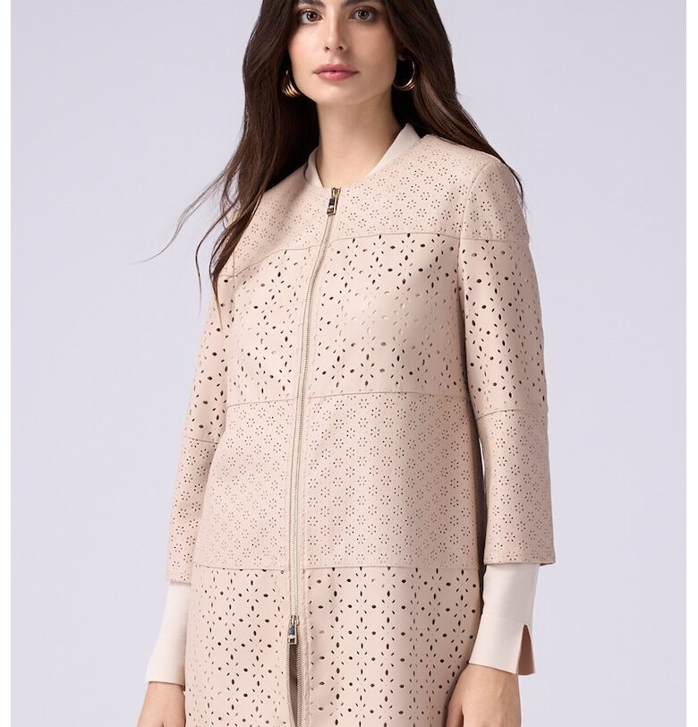 Яке от еко кожа с перфорации - Бледо розово Oltre