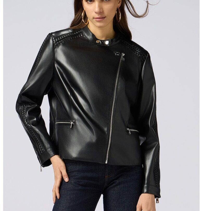 Яке от еко кожа със сплетени детайли - Черен Oltre