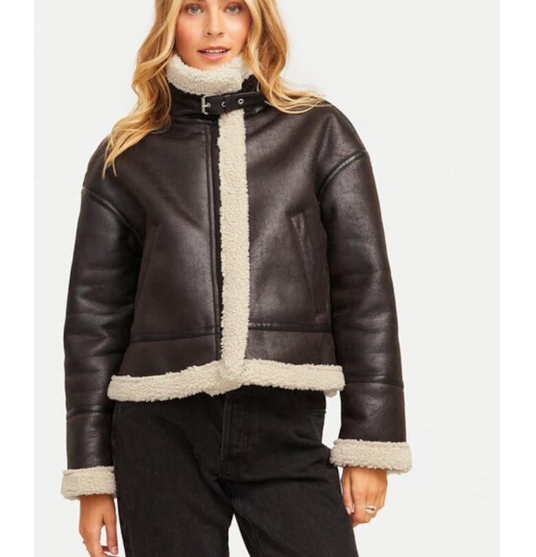 Яке от изкуствена кожа Йоланда 12259326 Кафяво - стандартна кройка - JJXX