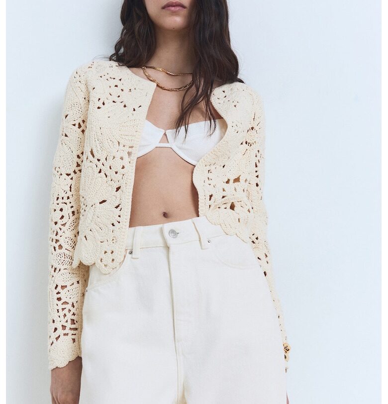 Яке от плетена дантела - Крем Mango