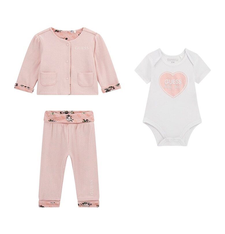Яке - панталон и боди - 3 части - Мръснобял/Прашно розово GUESS KIDS