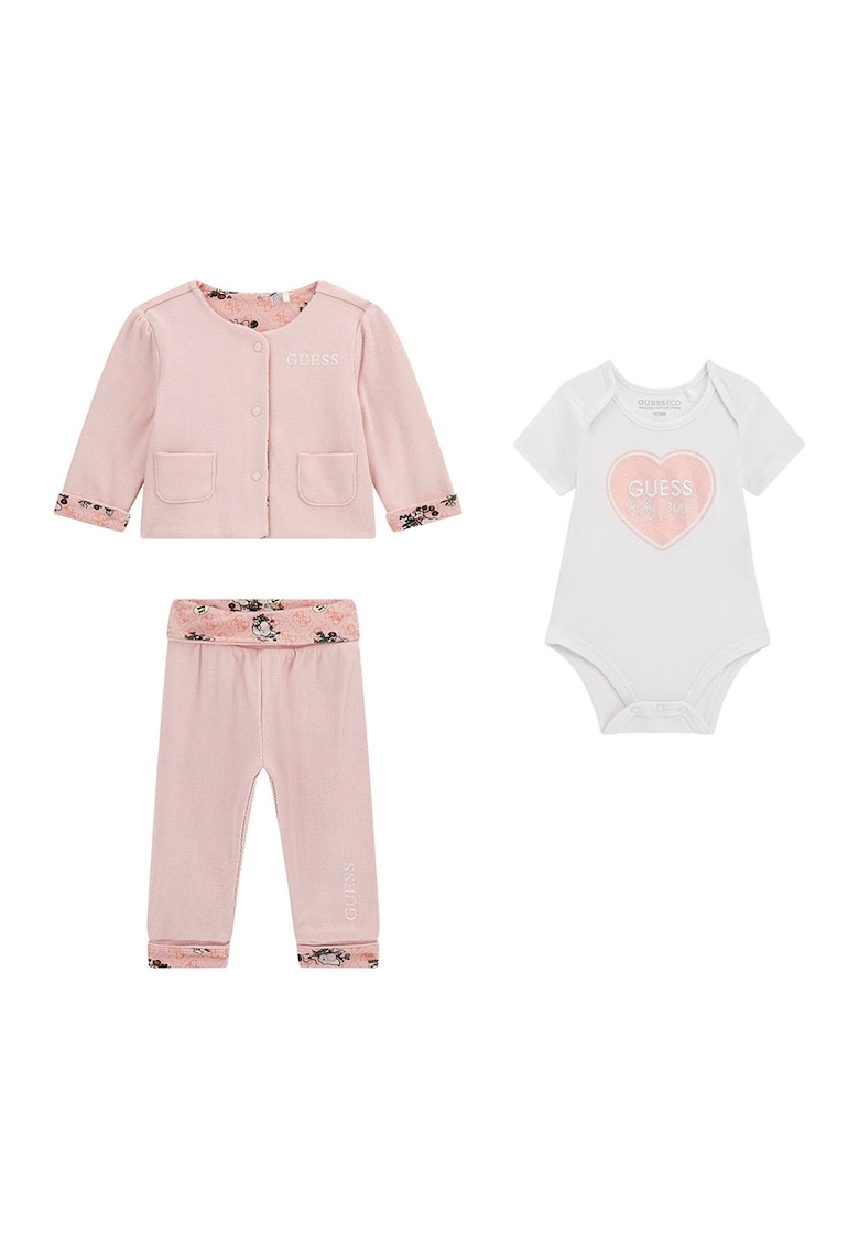 Яке - панталон и боди - 3 части - Мръснобял/Прашно розово GUESS KIDS