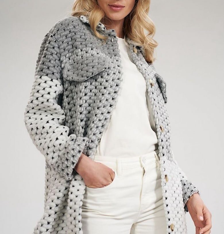 Яке  полиакрил/вълна/полиестер - без джобове - прави ръкави - сиво/бяло Figl