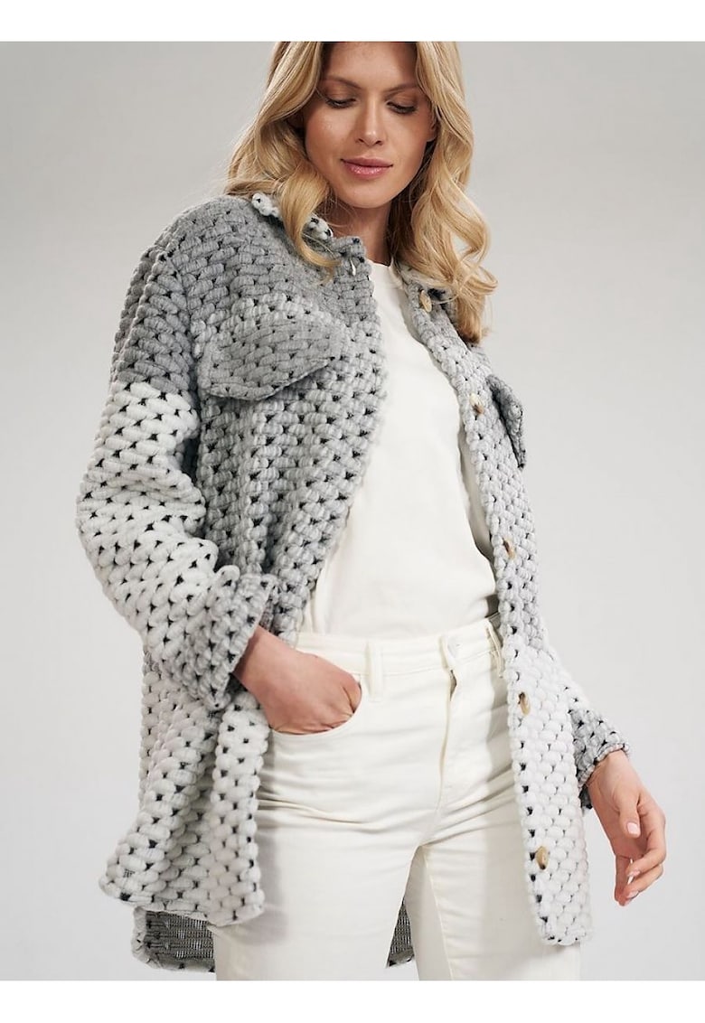 Яке полиакрил/вълна/полиестер - без джобове - прави ръкави - сиво/бяло Figl